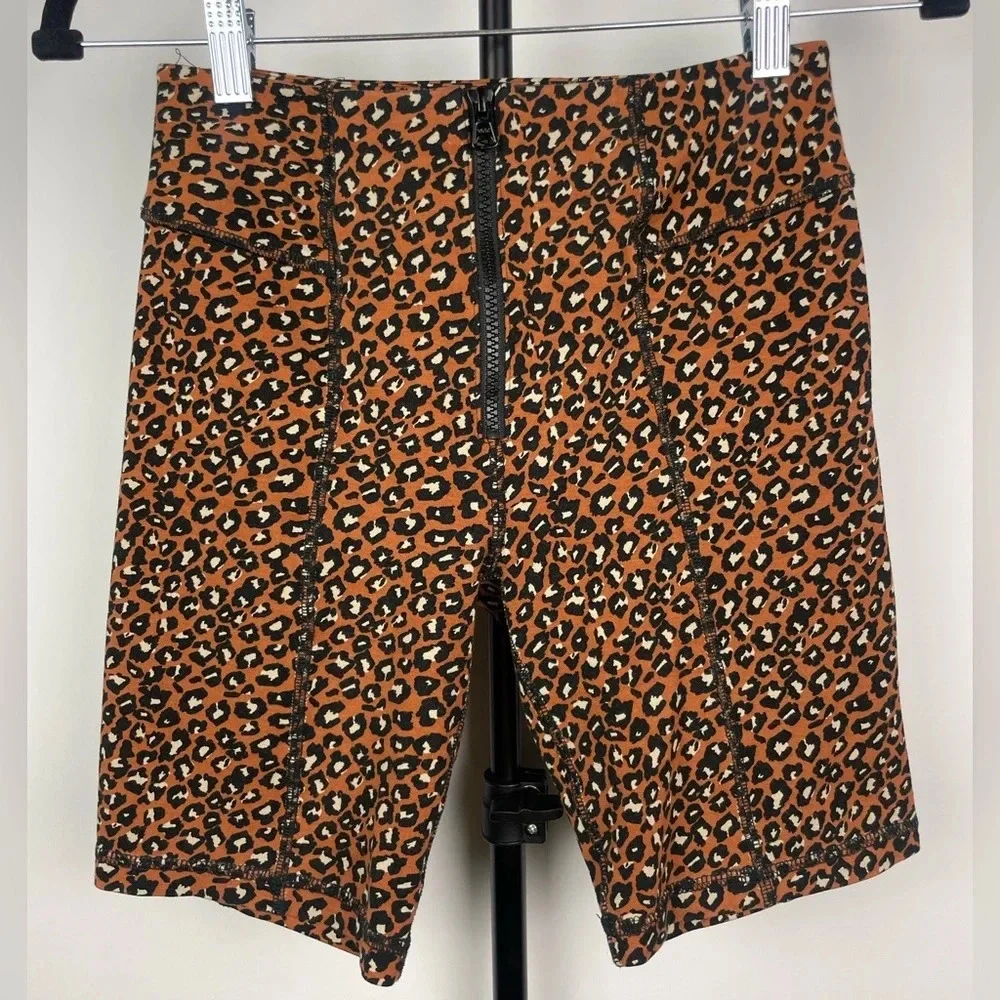 Free People Orange Black‎ Leopard Print Zip Front Biker Shorts